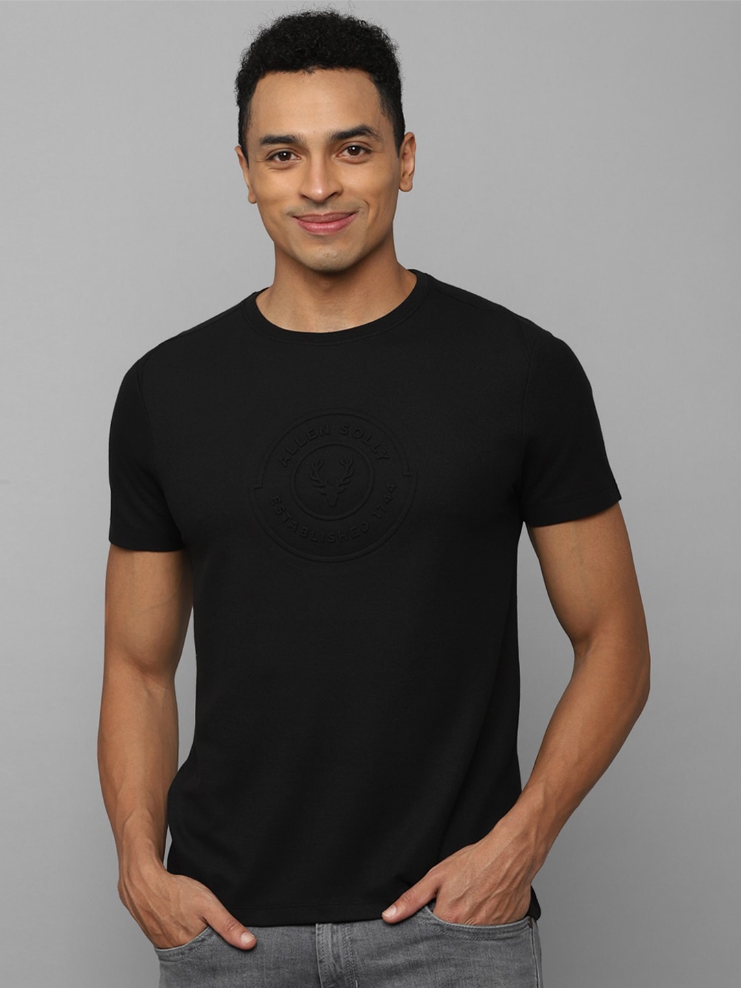 

Allen Solly Embosed Pure Cotton Slim Fit T-shirt, Black