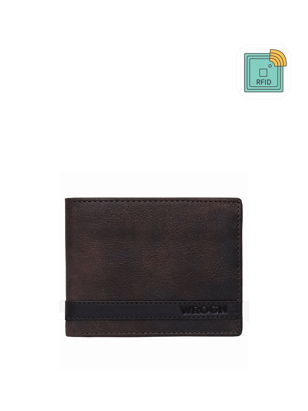 

WROGN Men Leather Two Fold Wallet, Brown