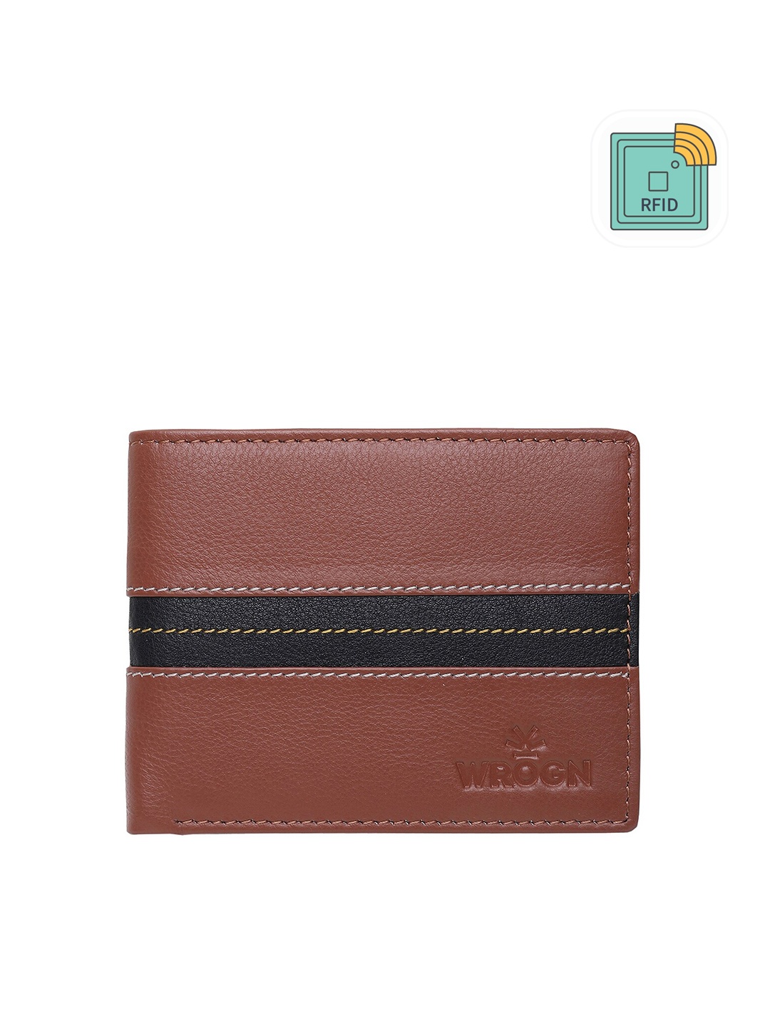 

WROGN Men Leather Two Fold Wallet, Tan