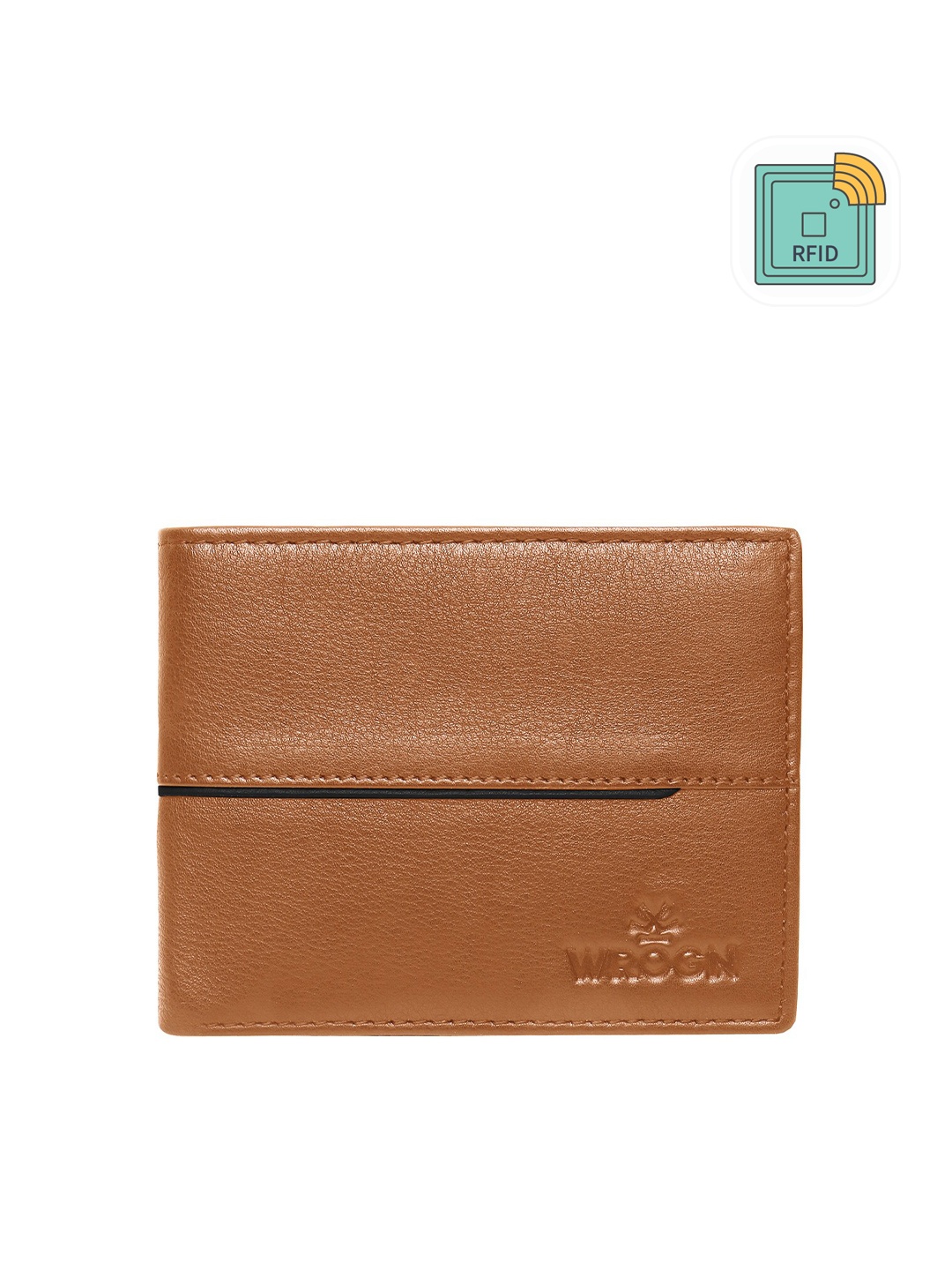 

WROGN Men Leather RFID Two Fold Wallet, Tan