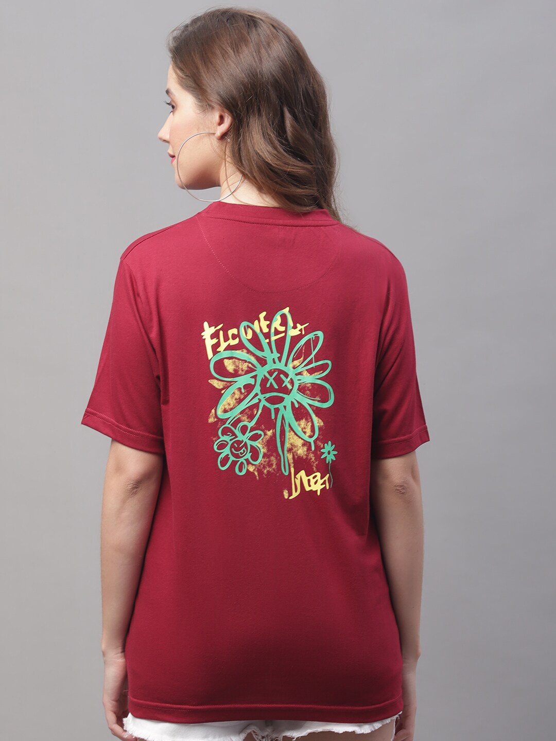 

Obaan Floral Printed Cotton T-shirt, Red