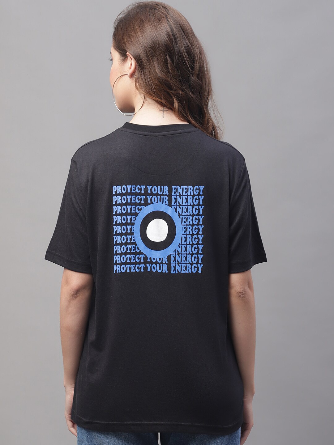 

Obaan Typography Printed Cotton T-shirt, Black