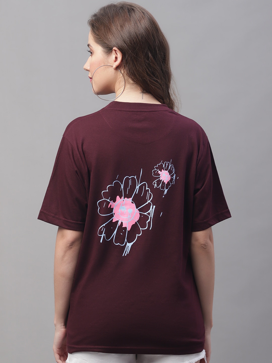 

Obaan Floral Printed Cotton T-shirt, Maroon