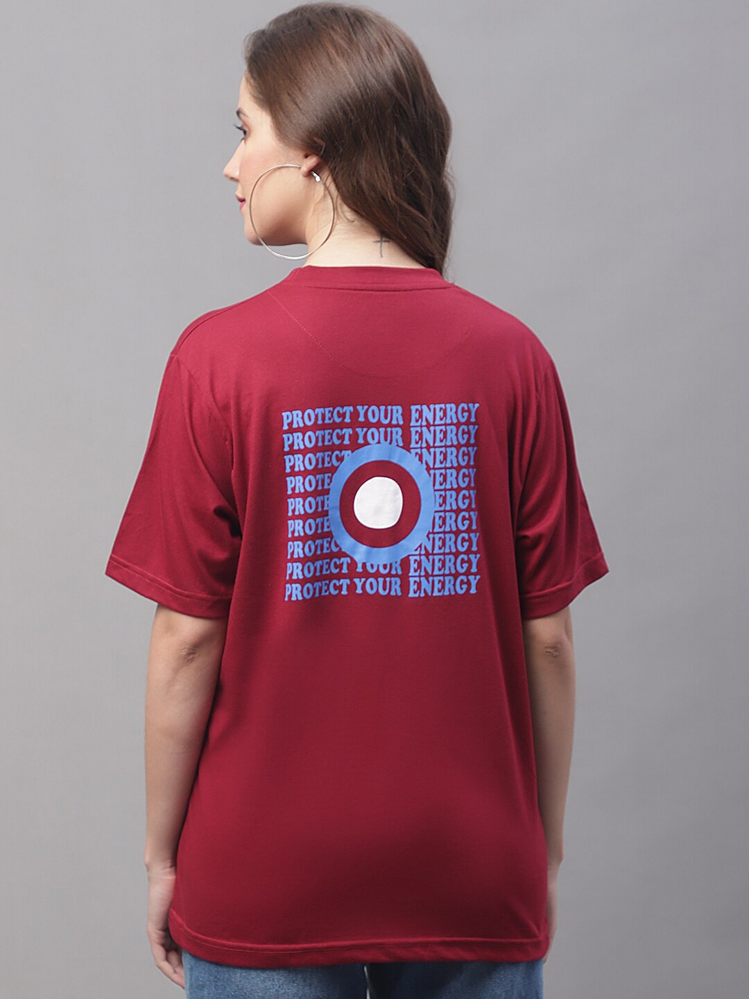

Obaan Typography Printed Drop-Shoulder Sleeves Cotton Relaxed Fit T-shirt, Red