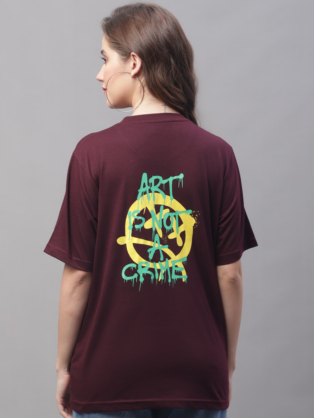 

Obaan Typography Printed Drop-Shoulder Sleeves Cotton Relaxed Fit T-shirt, Maroon