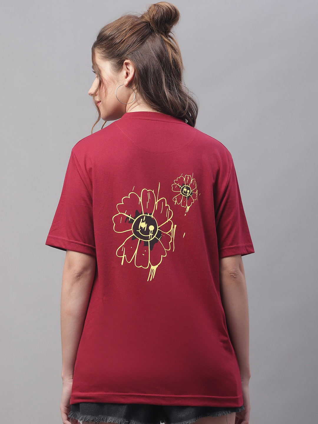 

Obaan Floral Printed Round Neck Cotton T-shirt, Red