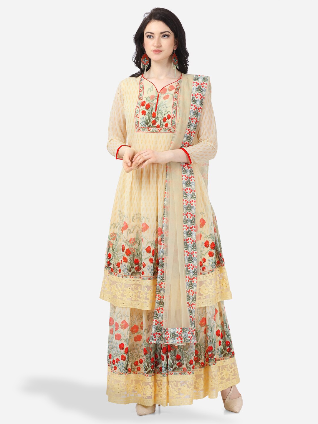 

mf Printed Semi-Stitched Sharara Dress Material, Yellow