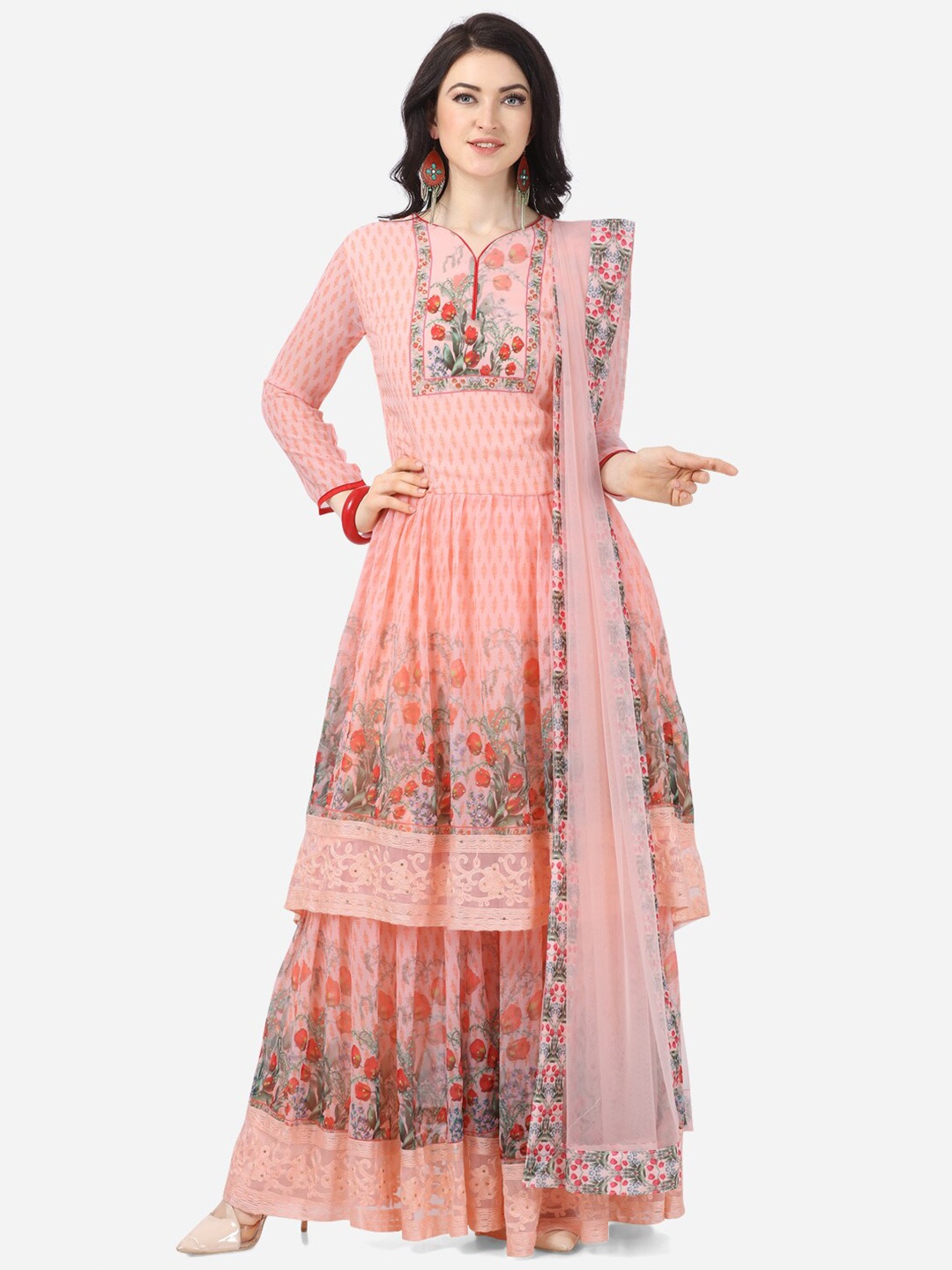 

mf Printed Semi-Stitched Sharara Dress Material, Orange