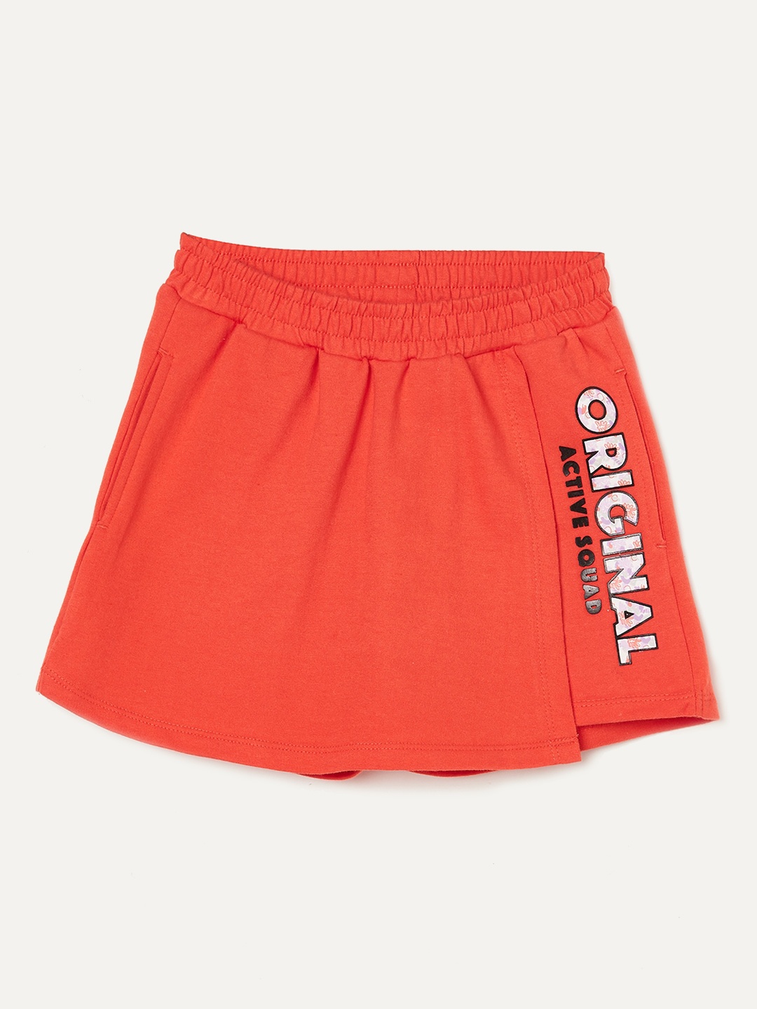 

Fame Forever by Lifestyle Girls Mid-Rise Typography Detail Cotton Skorts, Orange