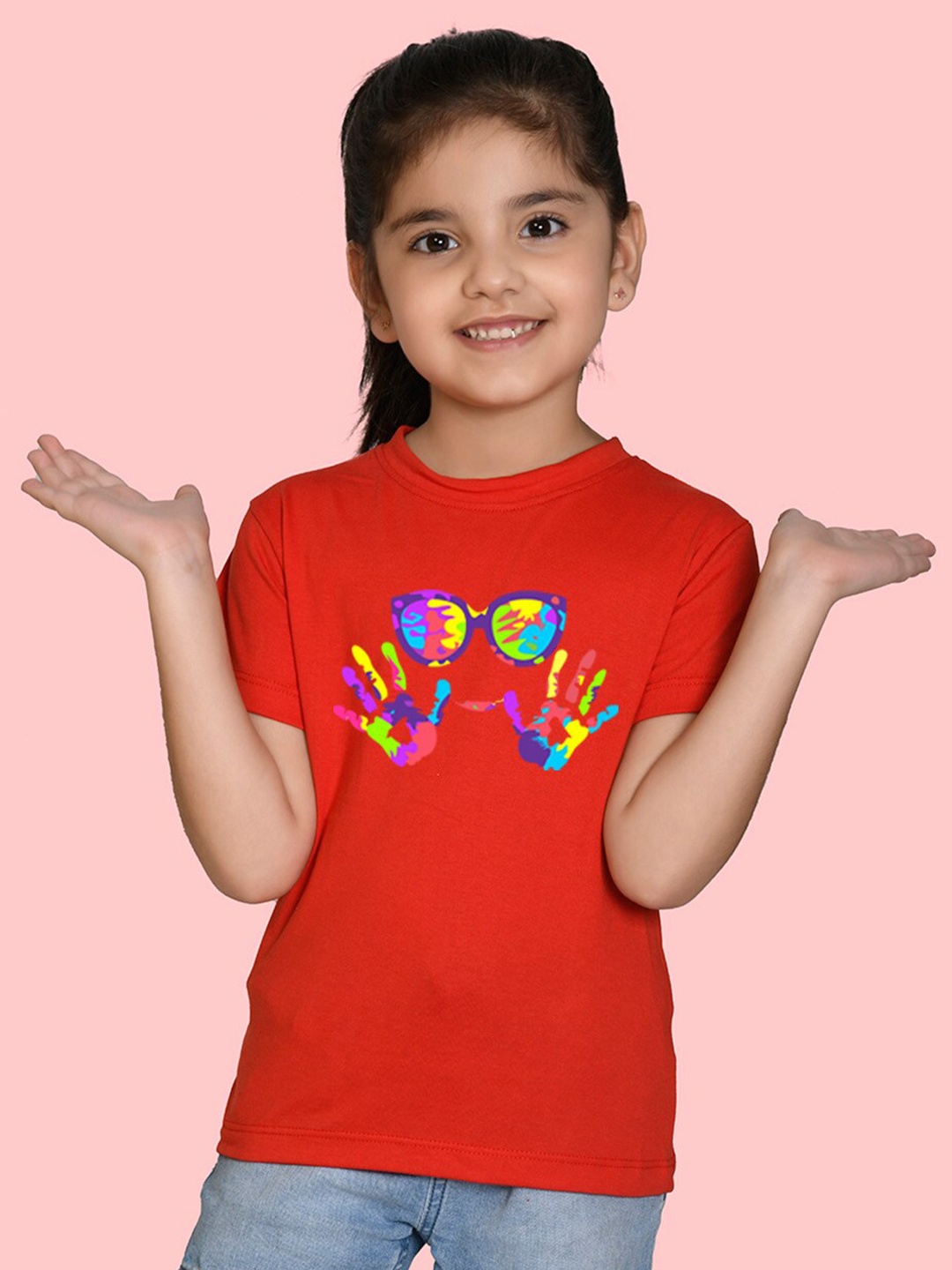 

NUSYL Girls Holi Printed T-shirt, Red