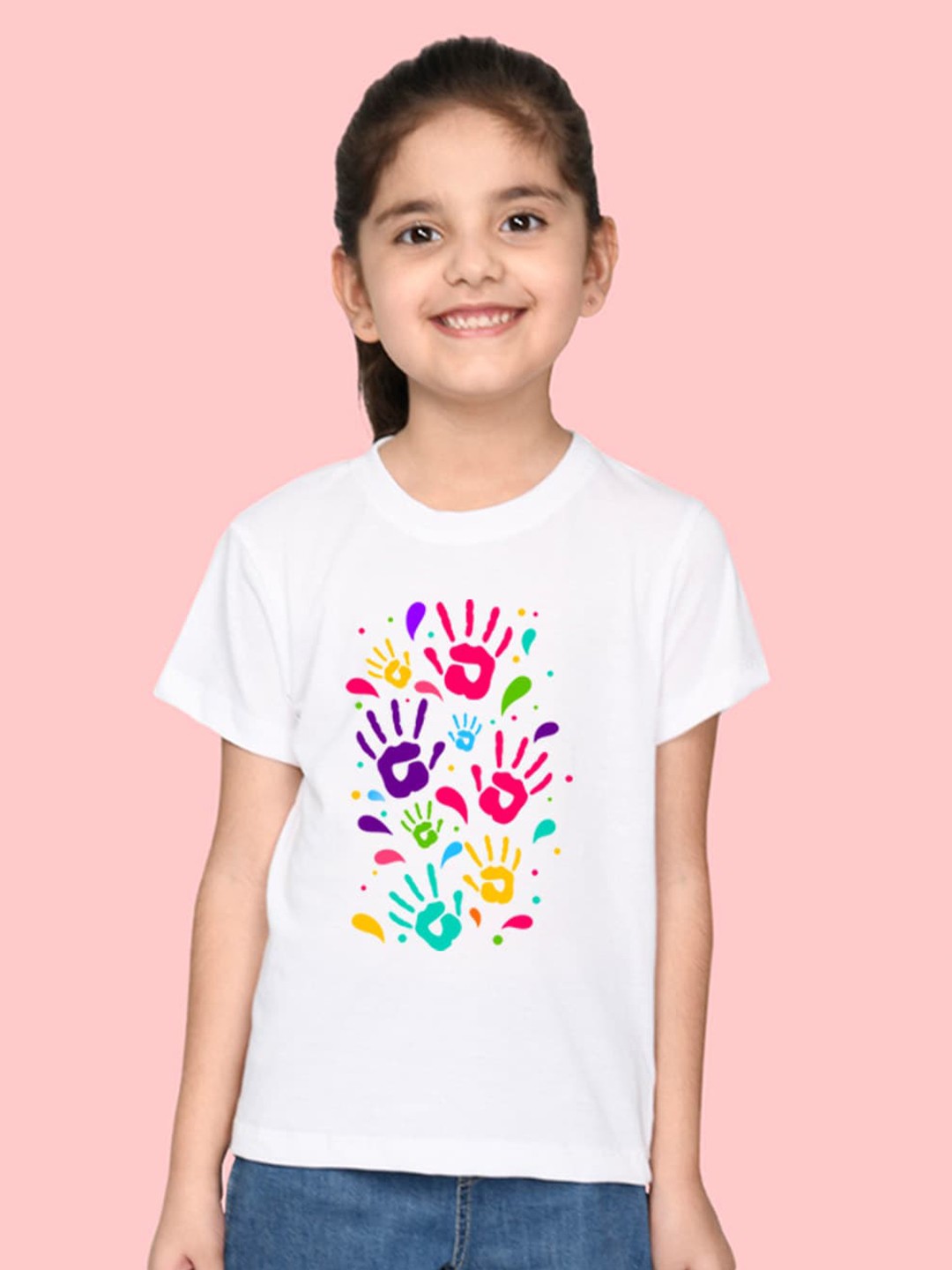 

NUSYL Girls Holi Printed T-Shirt, White
