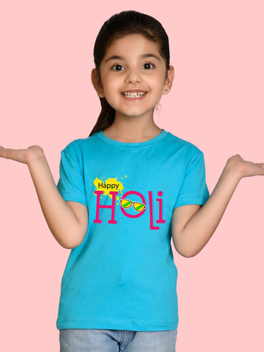 

NUSYL Girls Holi Printed T-shirt, Blue