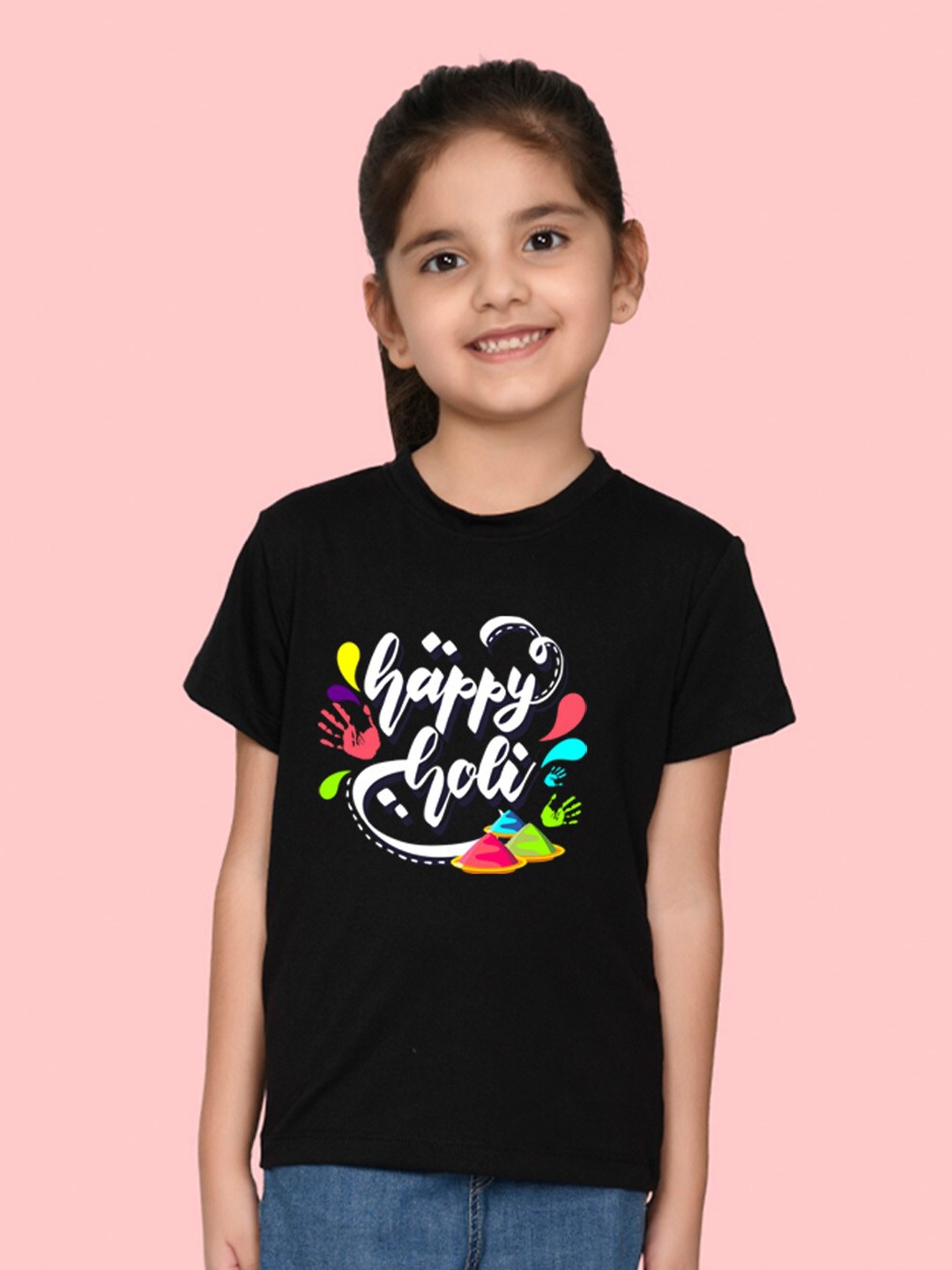 

NUSYL Girls Holy Printed Round neck T-shirt, Black