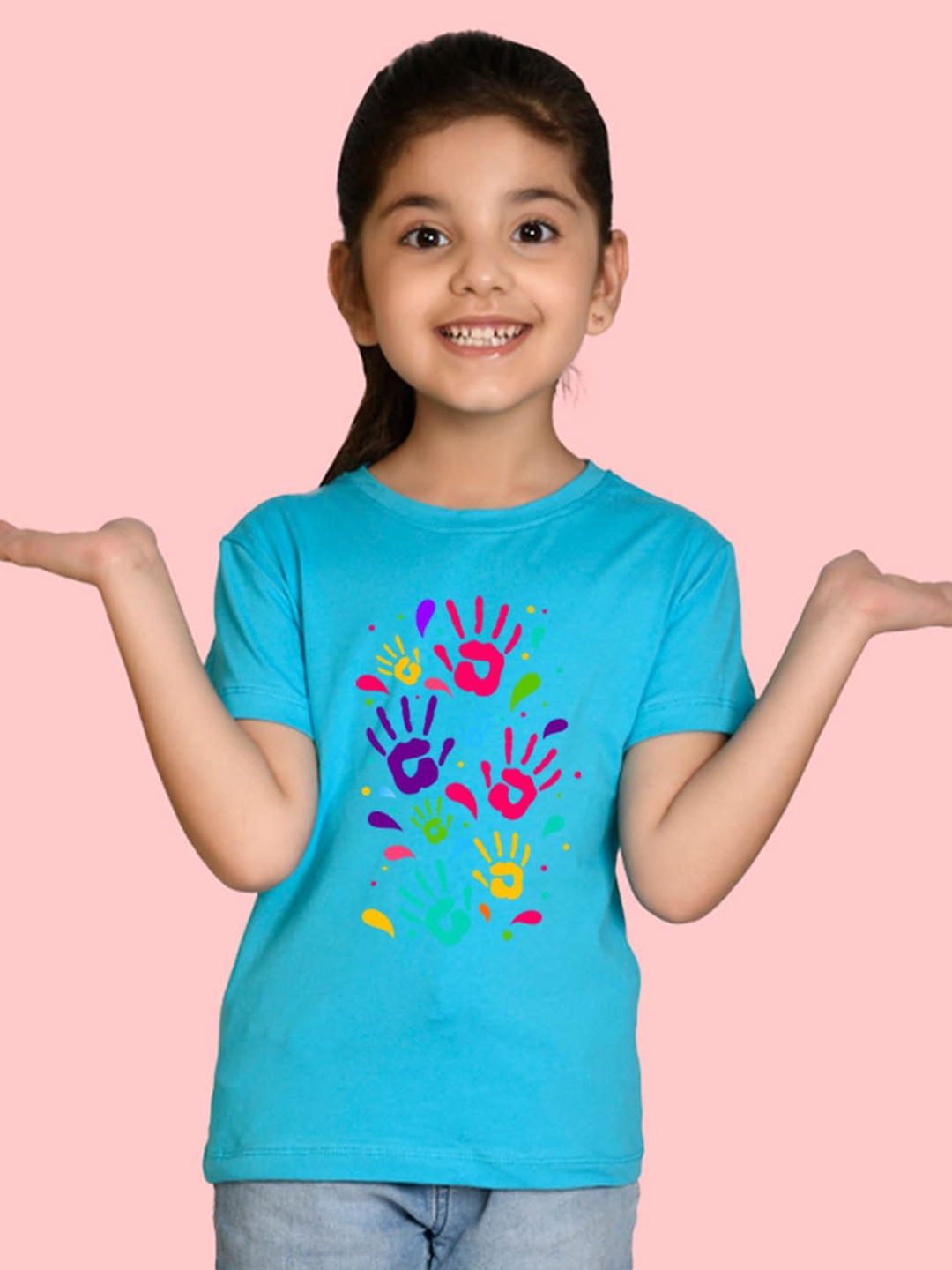 

NUSYL Girls Holi Printed T-shirt, Blue