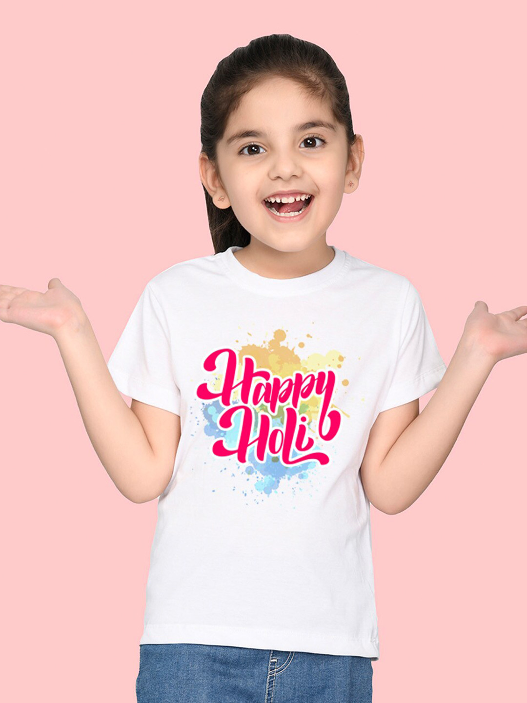 

NUSYL Girls Typography Printed Round Neck T-shirt, White