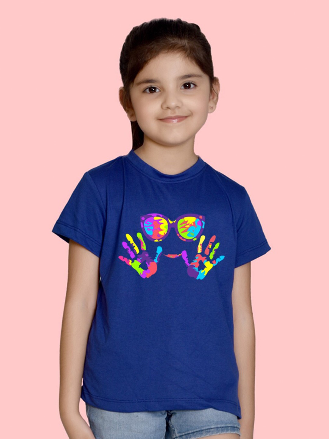 

NUSYL Girls Graphic Printed Holi T-shirt, Blue