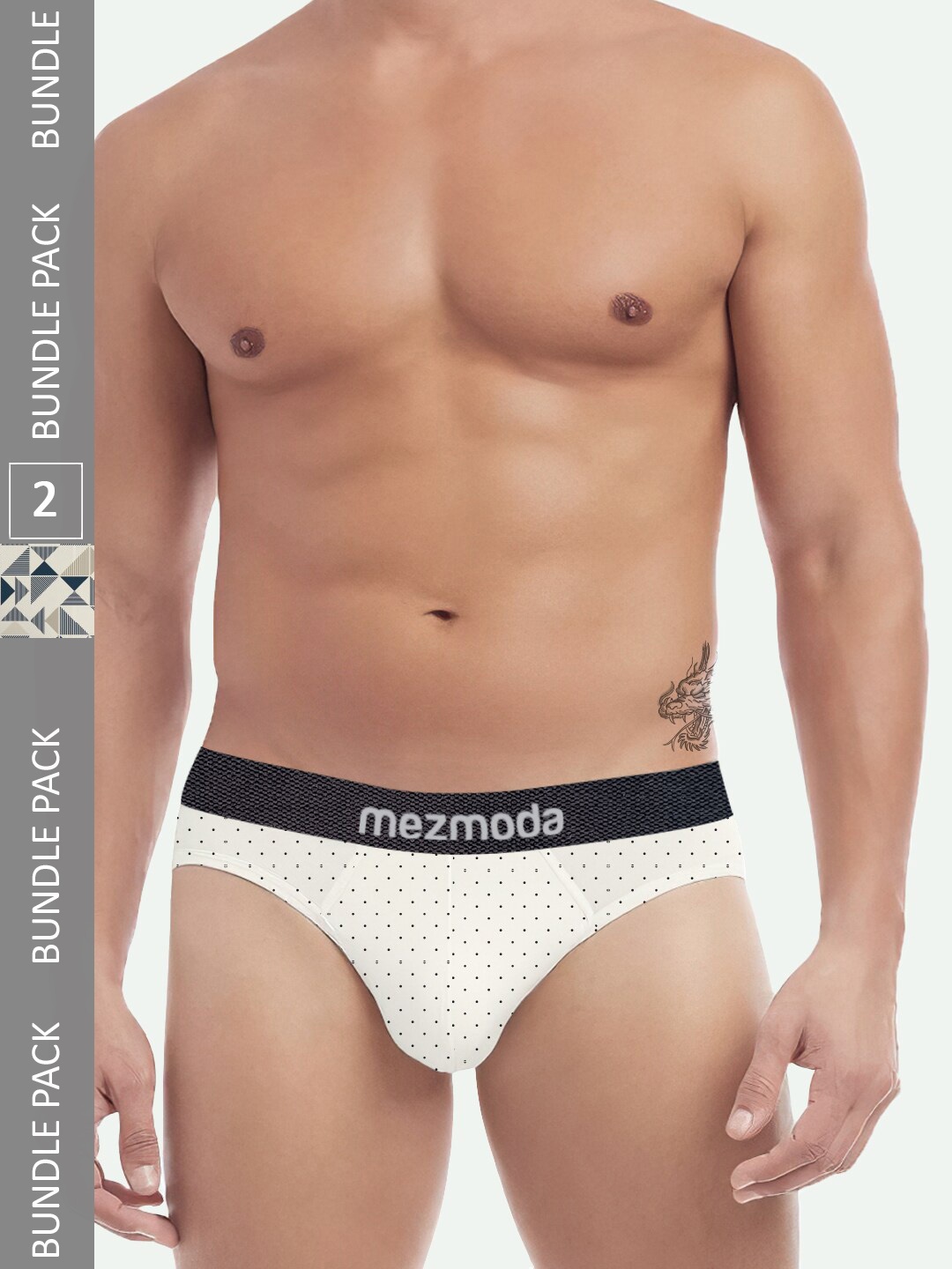 

mezmoda Men Pack Of 2 Printed Anti-Bacterial Hipster Briefs, White