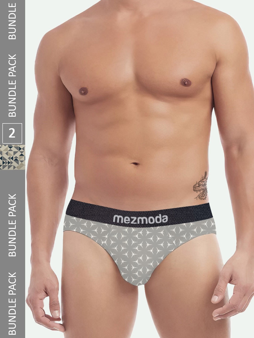 

mezmoda Men Pack Of 2 Ultra Soft Breathable Premium Printed Hipster Briefs, Grey