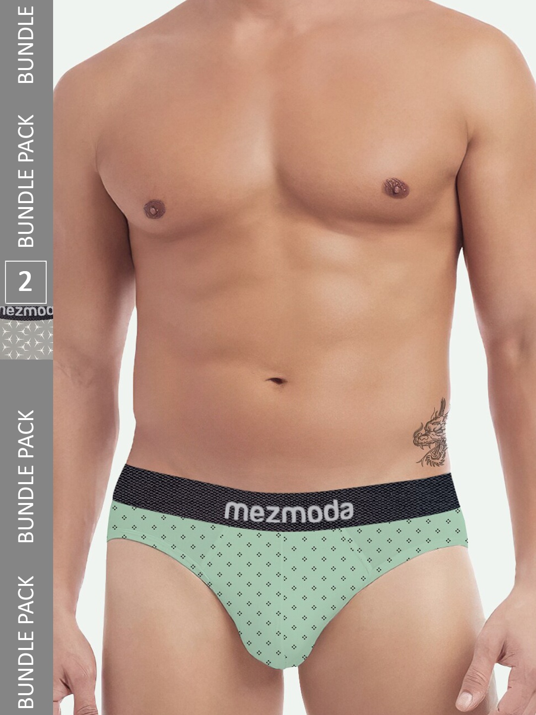 

mezmoda Men Pack Of 2 Printed Anti-Bacterial Hipster Briefs, Green