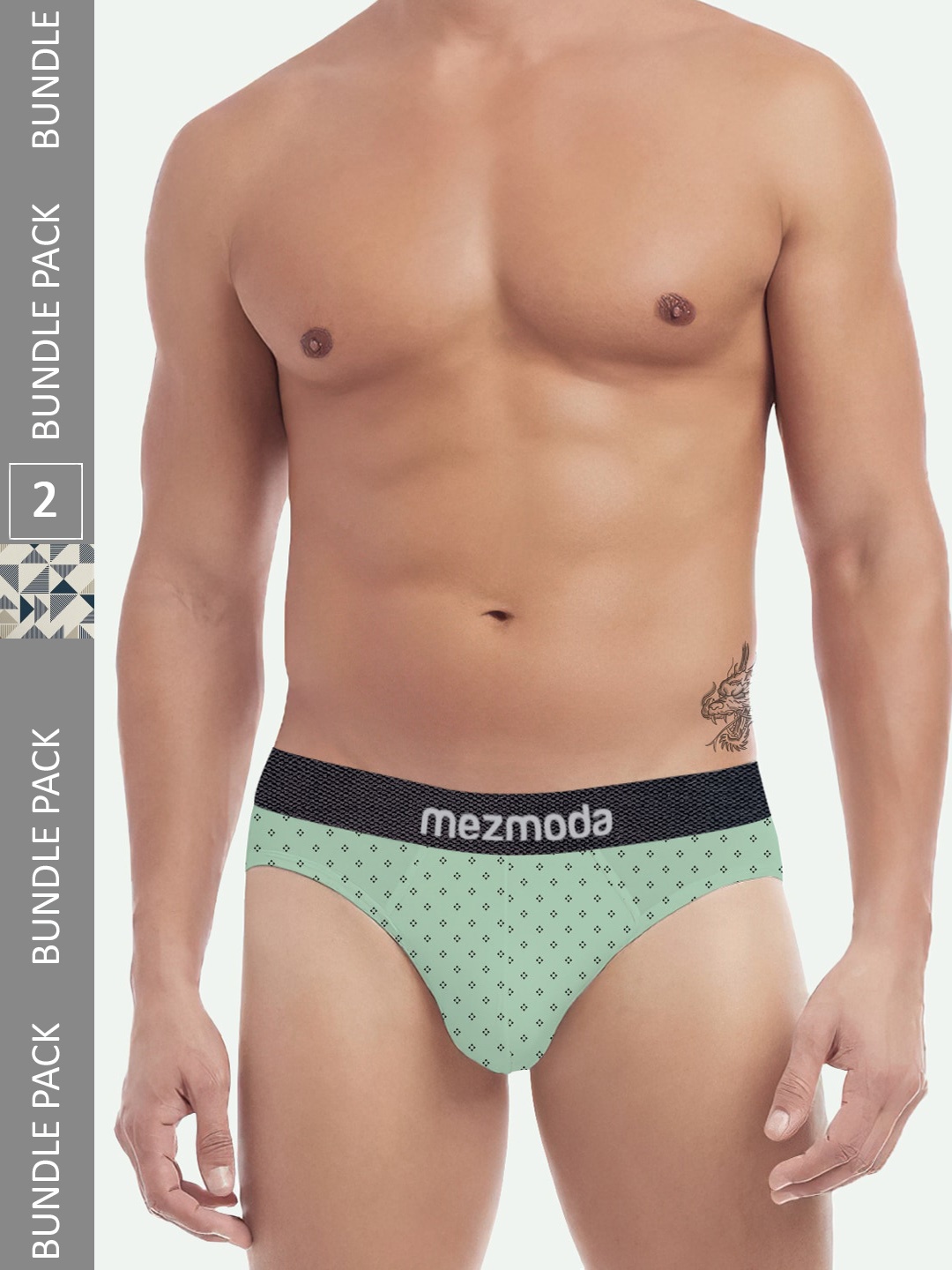 

mezmoda Men Pack Of 2 Printed Anti-Bacterial Hipster Briefs, Green