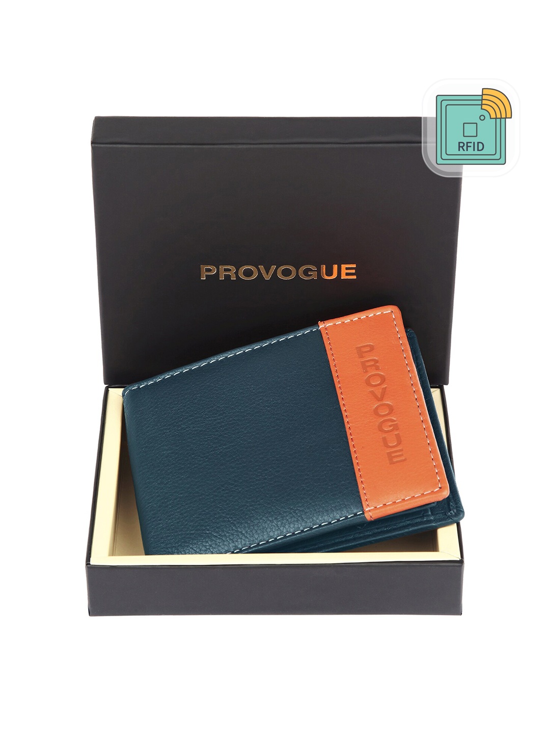 

Provogue Men Colourblocked RFID Leather Two Fold Wallet, Blue