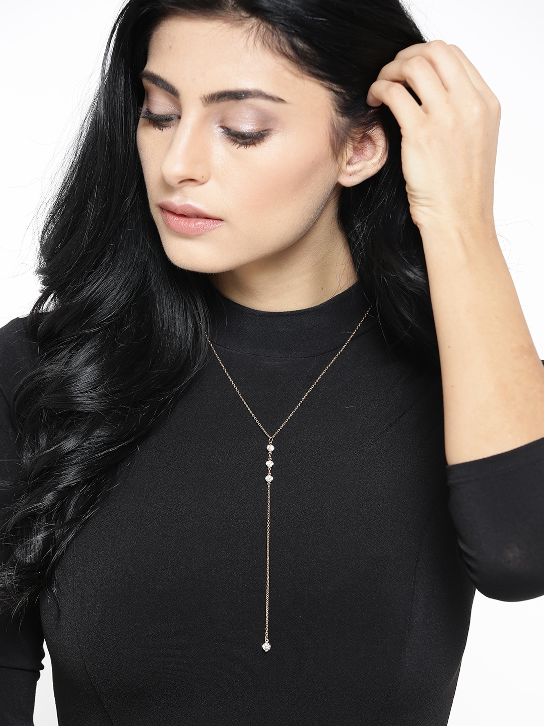 

OOMPH Gold-Toned Stone-Studded Lariat Necklace