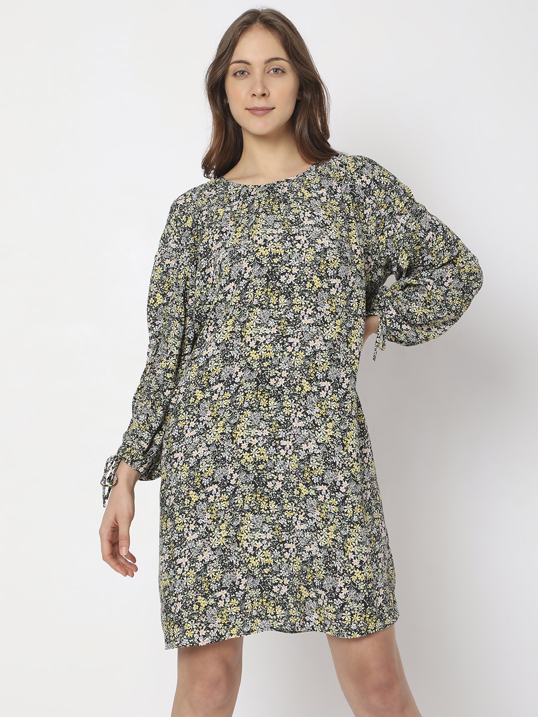 

Vero Moda Floral Printed Puff Sleeves Mini Dress, Yellow