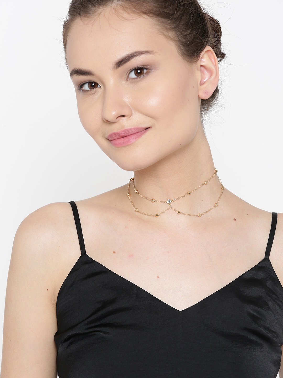 

OOMPH Gold-Toned Stone-Studded Dual-Stranded Necklace
