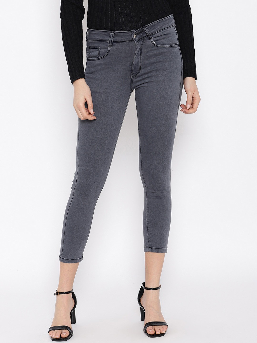 

iki chic Women High-Rise Clean Look Stretchable Cotton Jeans, Grey