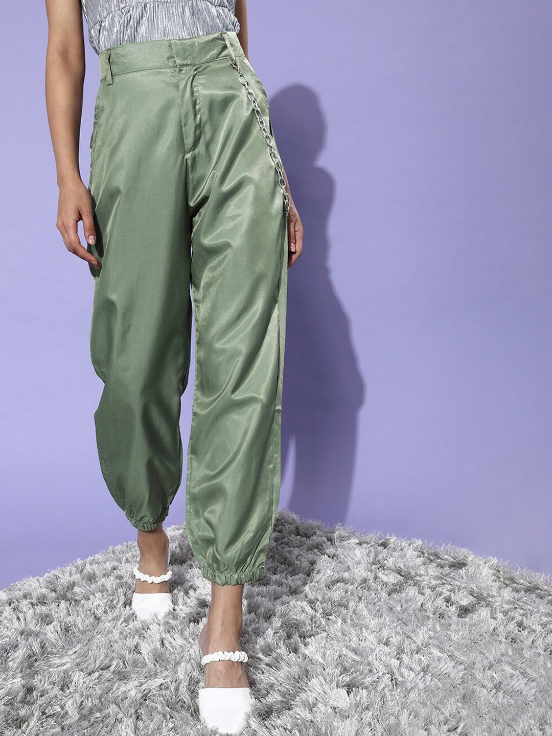 

iki chic Women Smart Straight Fit High-Rise Joggers, Green