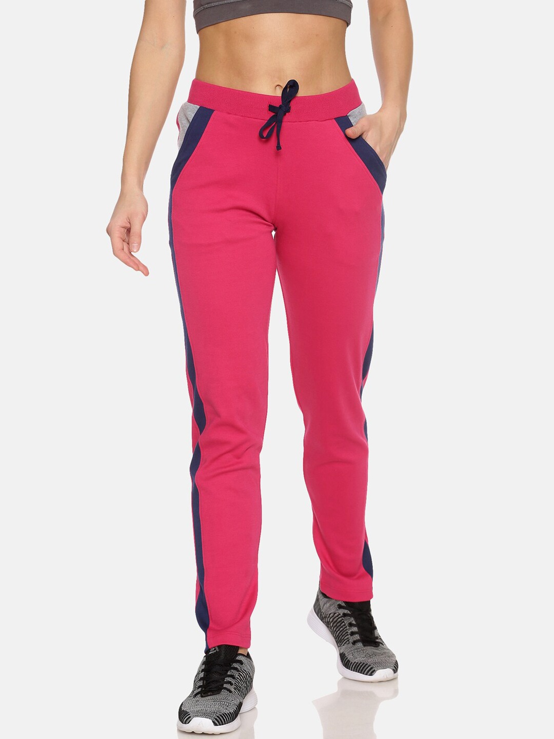 

FEMEA Women Mid-Rise Cotton Track Pants, Pink