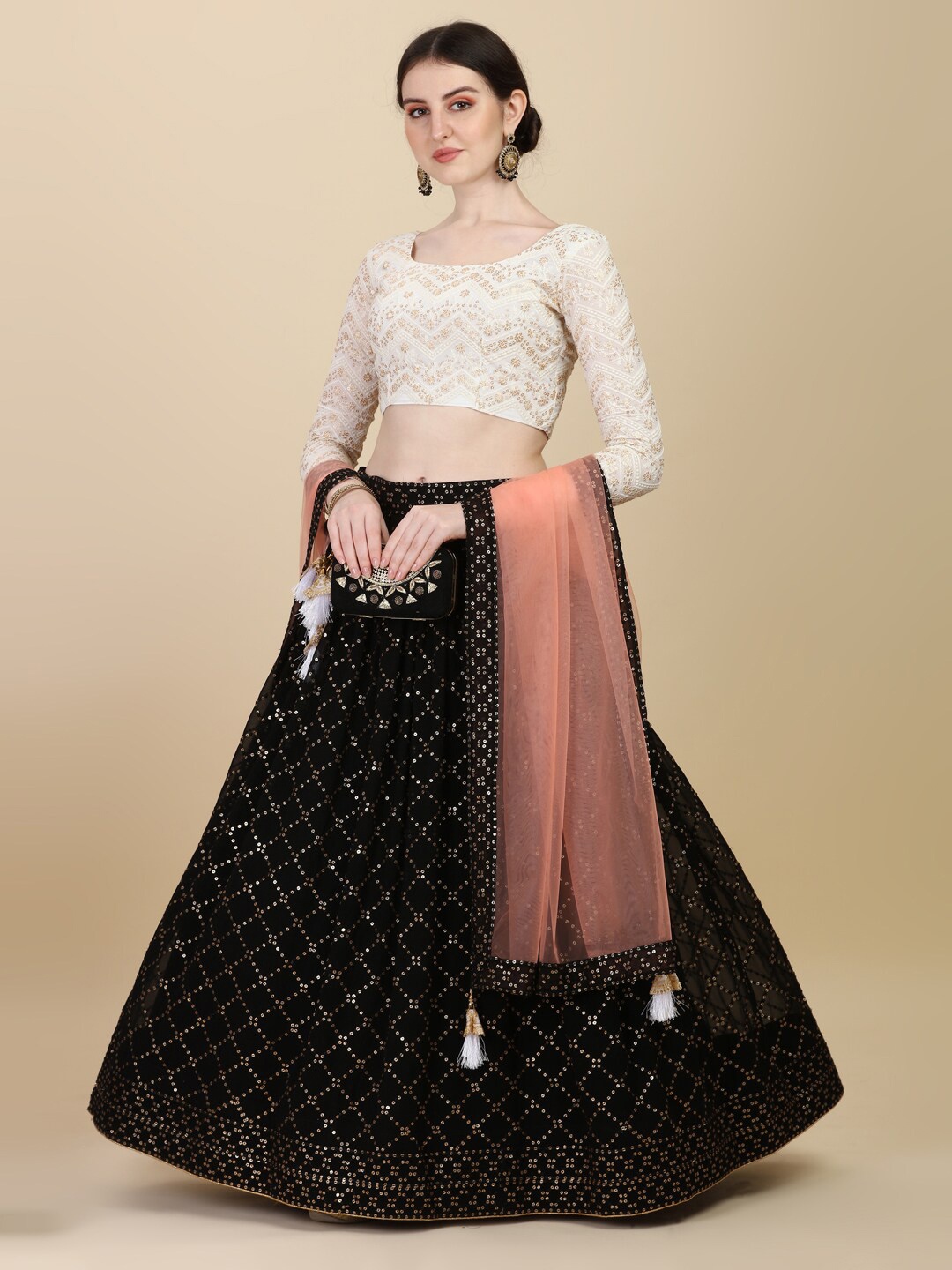 

Fab Dadu Embroidered Semi-Stitched Lehenga & Unstitched Blouse With Dupatta, Black