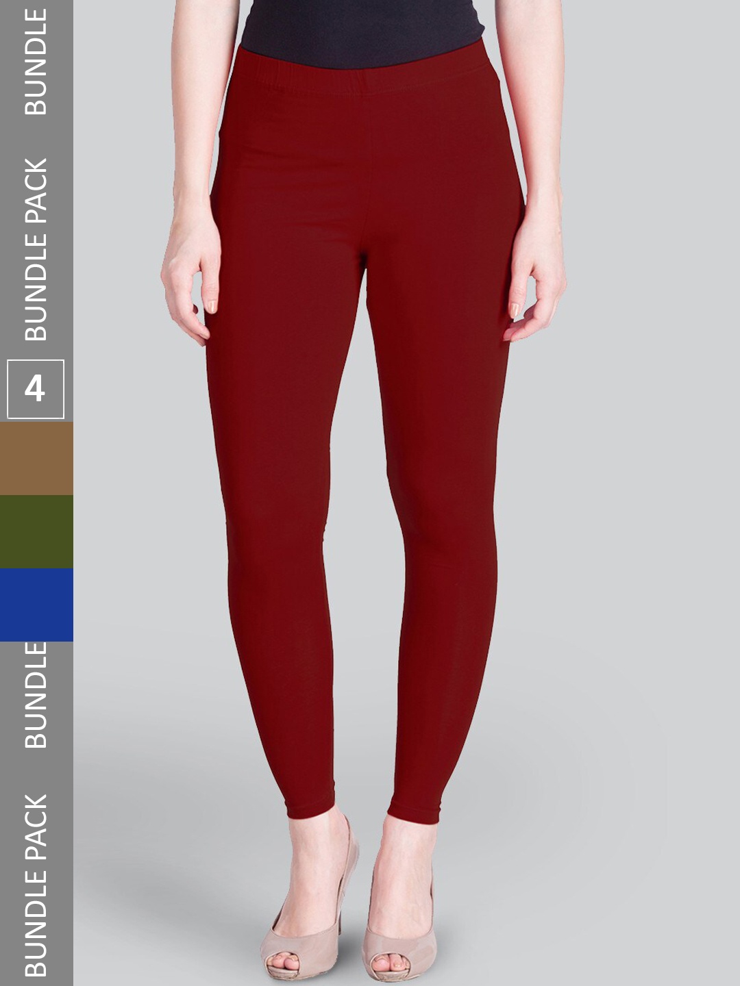 

LYRA Pack Of 4 Ankle-Length Leggings, Maroon