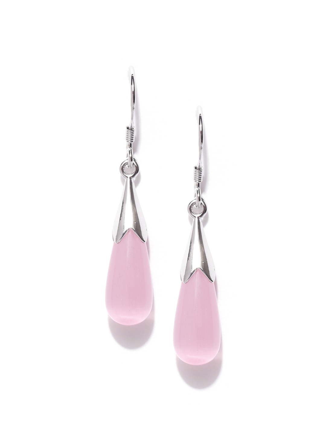 

OOMPH Silver-Toned & Pink Teardrop-Shaped Drop Earrings