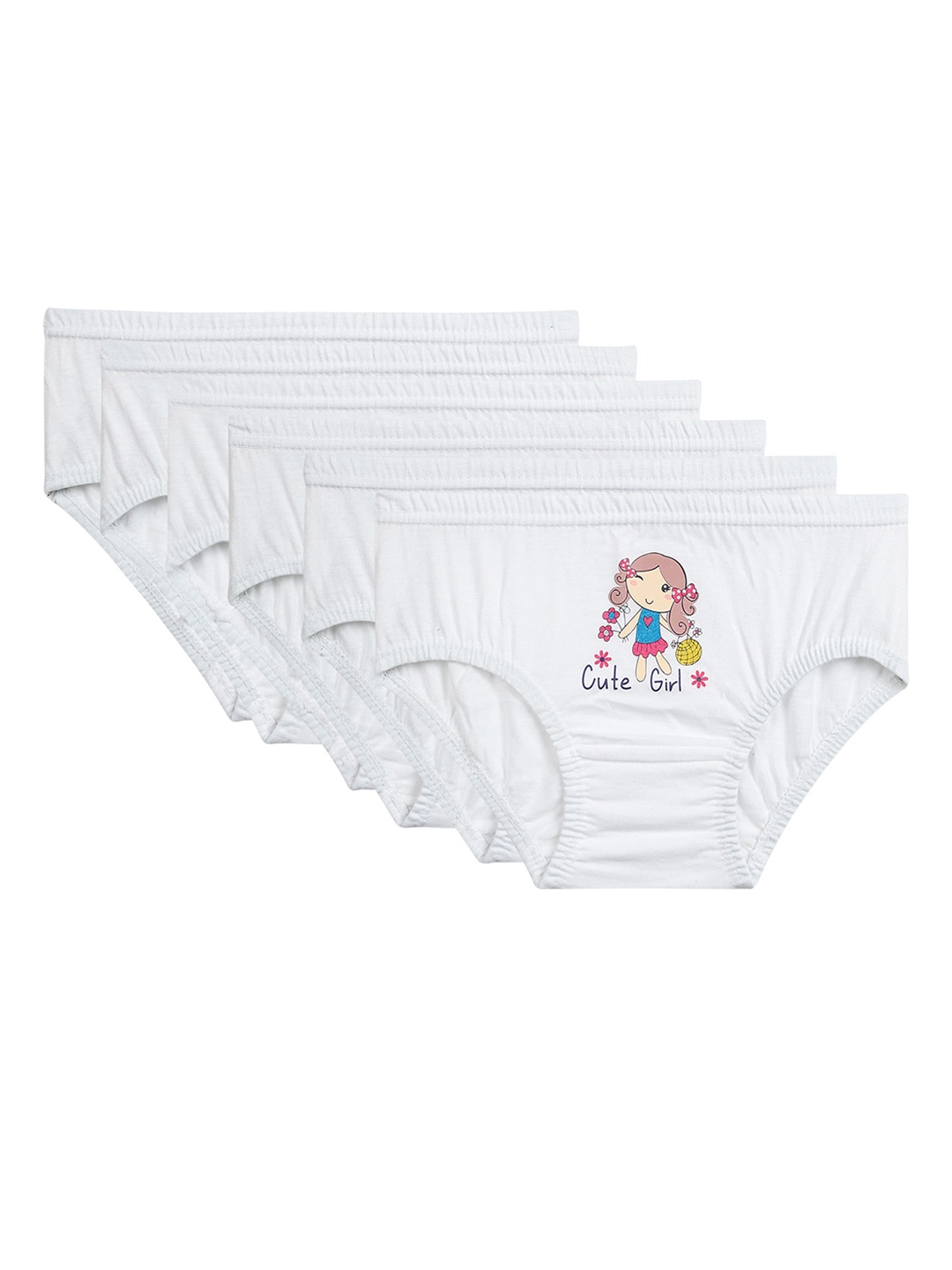 

Bodycare Kids Girls Pack Of 6 Printed Cotton Hipster Briefs, White