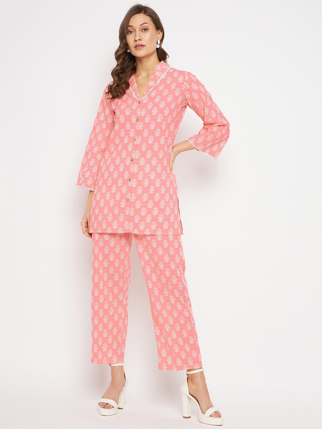 

Orchid Blues Women Printed Pure Cotton Tunic with Trousers, Pink