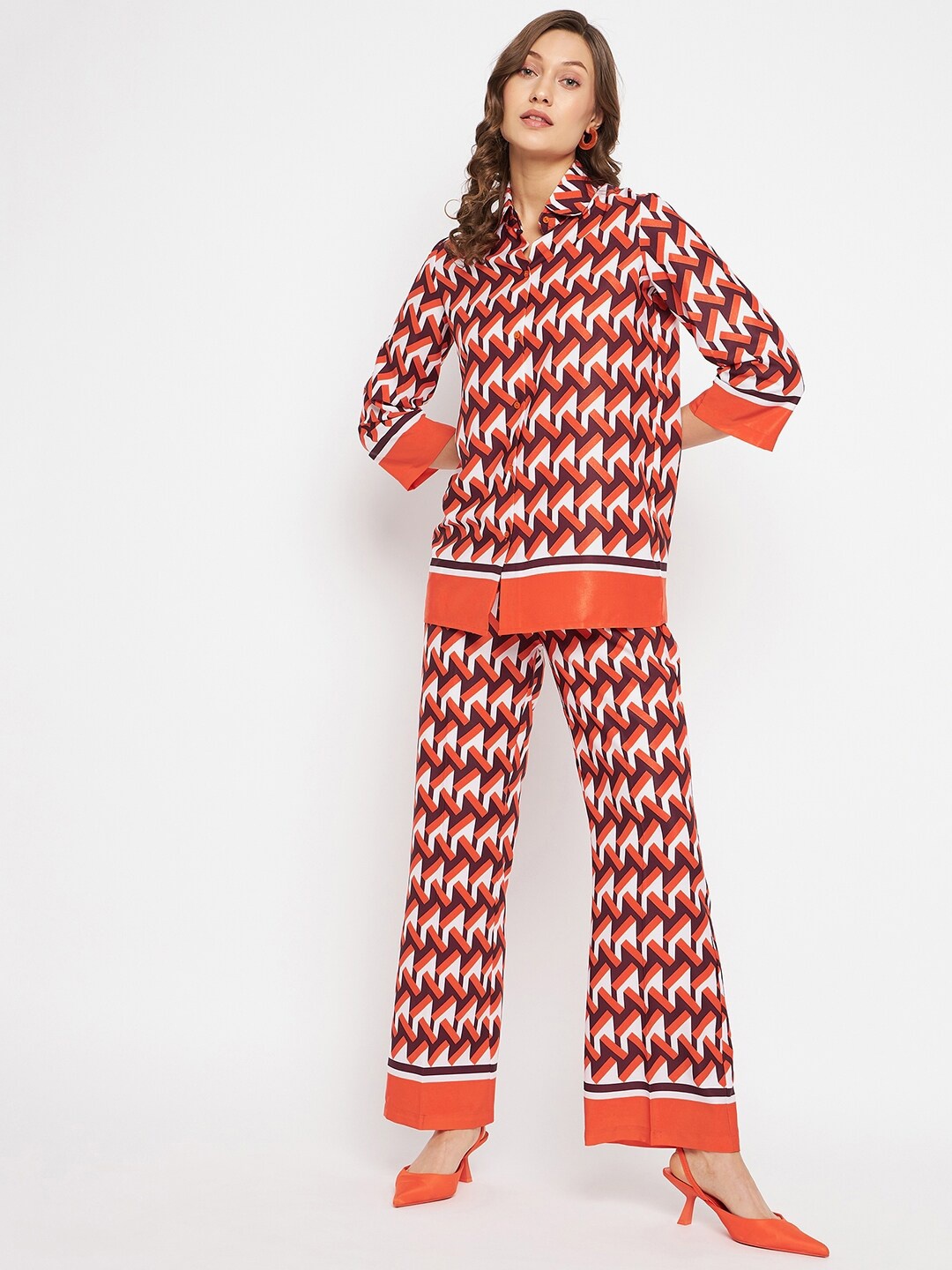 

Orchid Blues Women Printed Shirt with Trousers, Orange