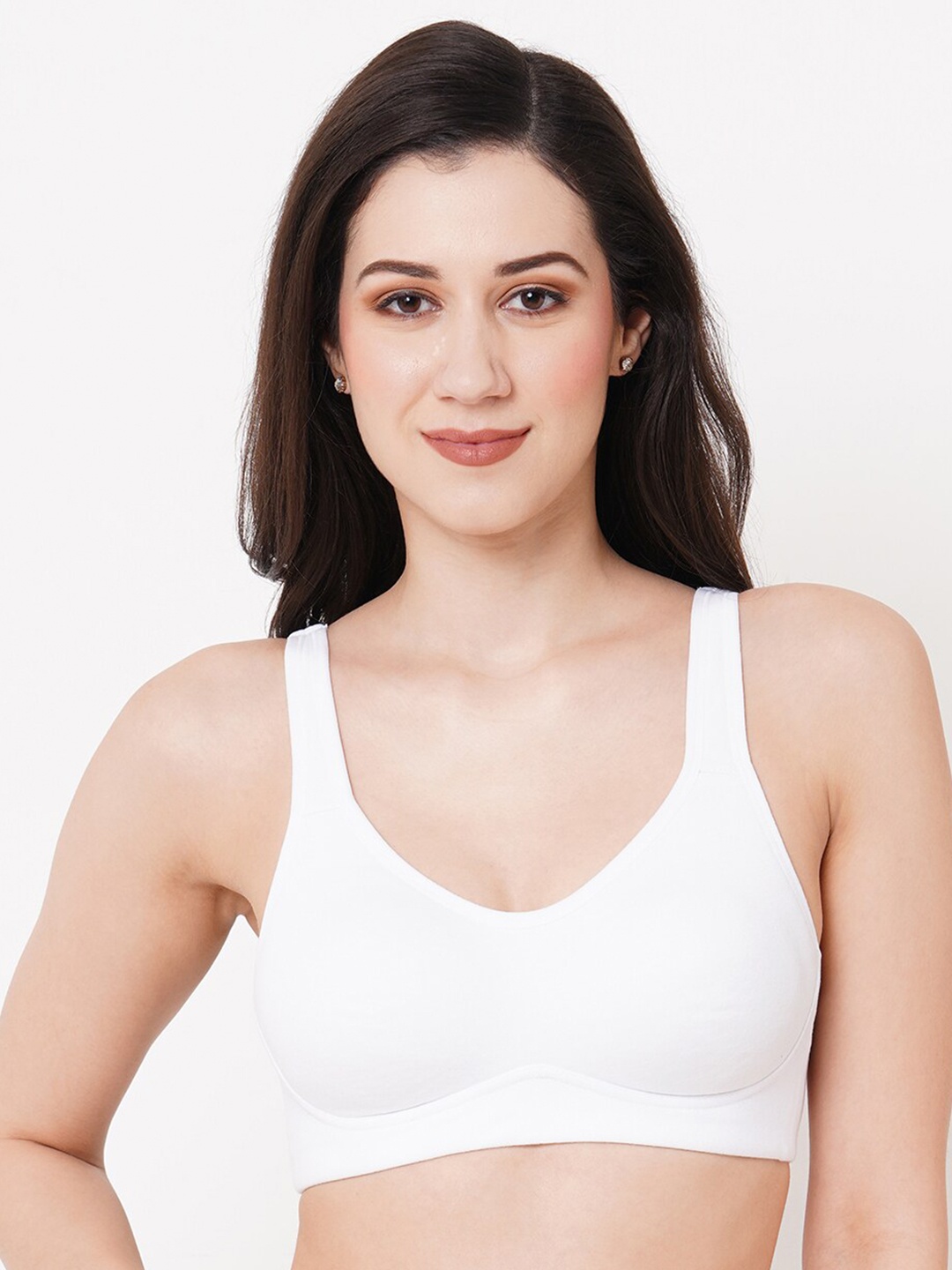 

Planetinner Lightly Padded Seamless Rapid-Dry Cotton Minimizer Bra, White