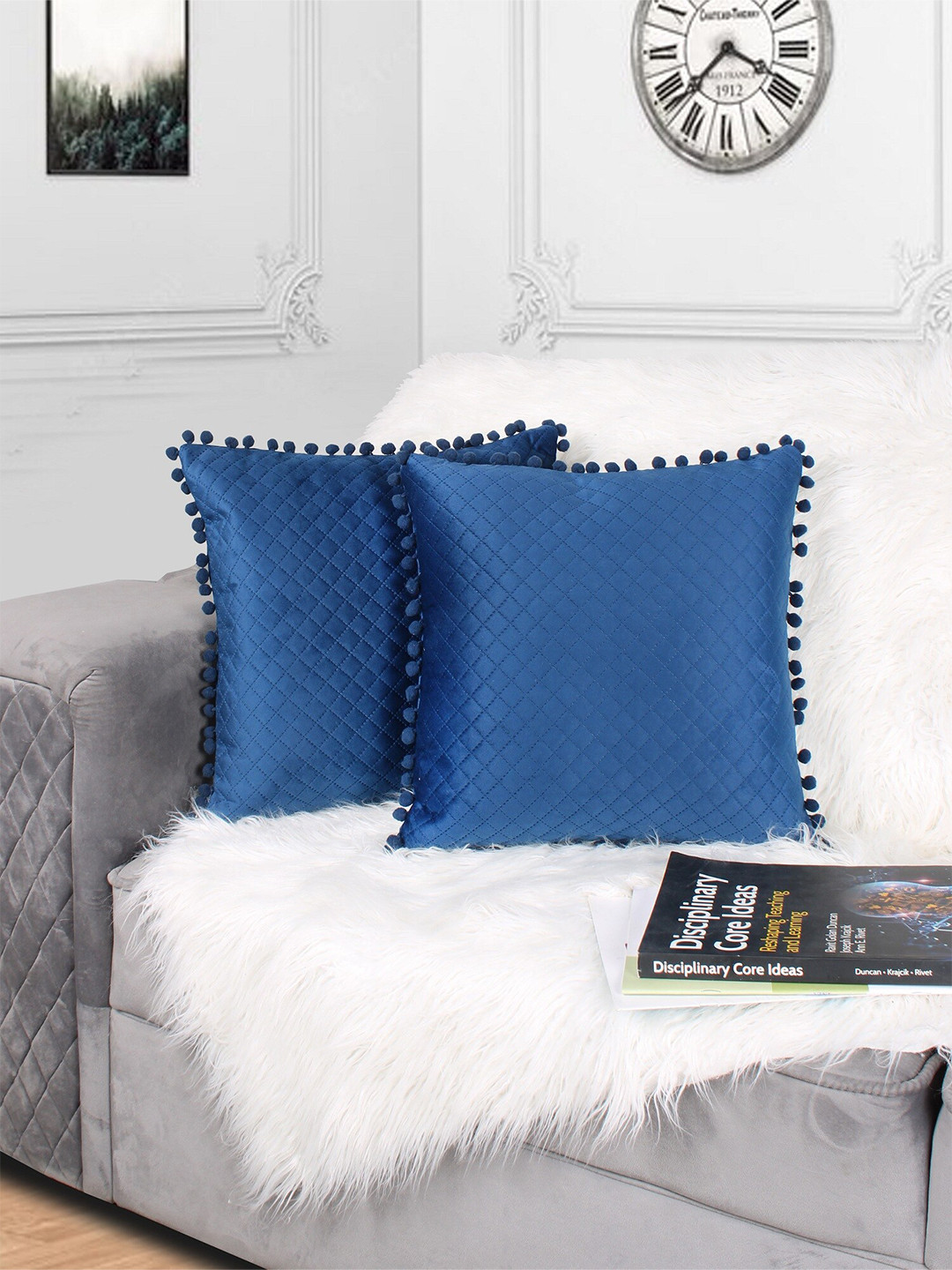 

STITCHNEST Blue Set of 2 Velvet Square Cushion Covers