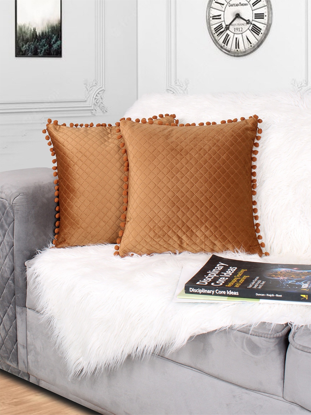 

STITCHNEST Brown Set of 2 Velvet Square Cushion Covers