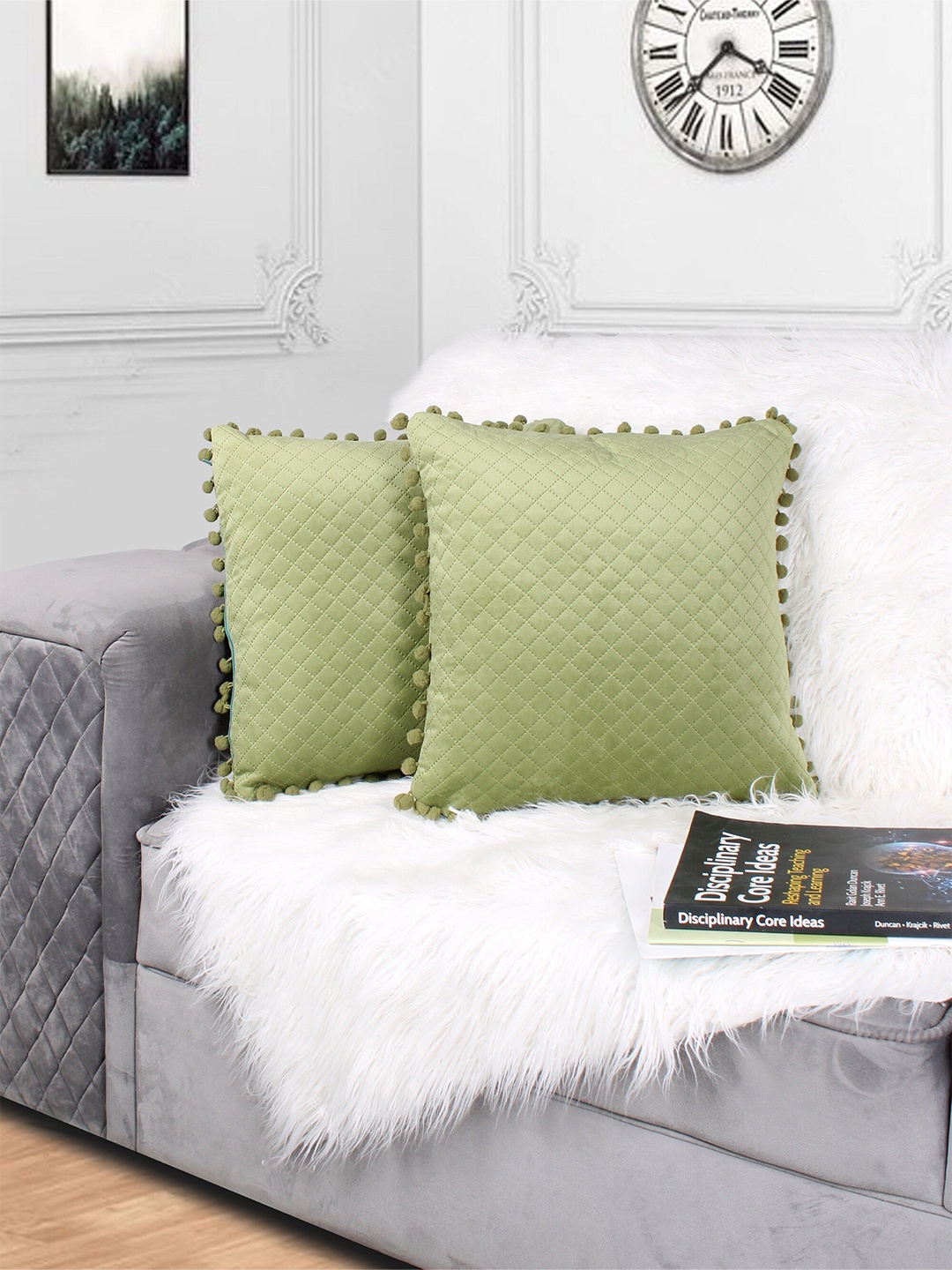 

STITCHNEST Green Set of 2 Velvet Square Cushion Covers