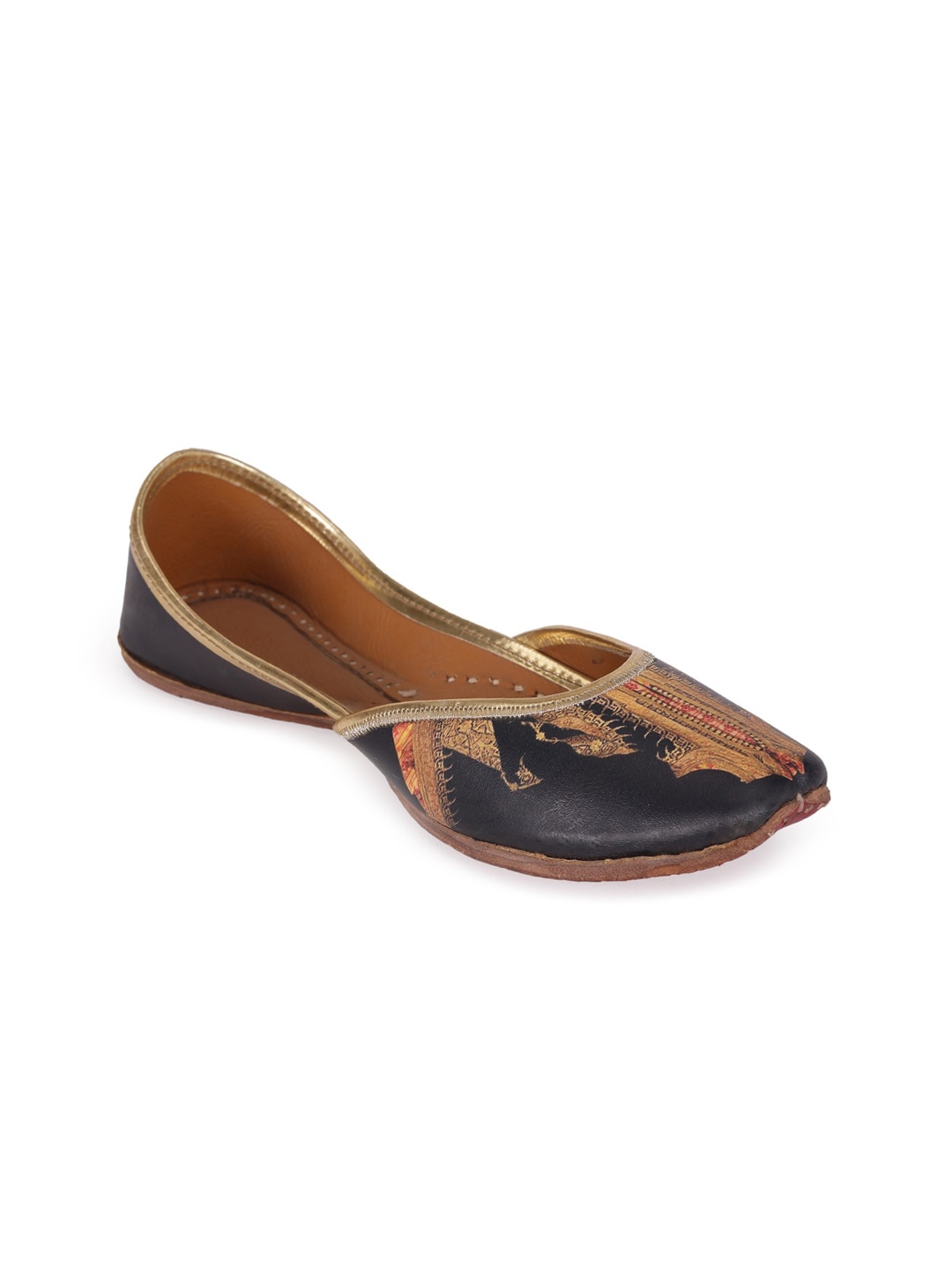 

5 ELEMENTS Women Printed Leather Mojaris, Black