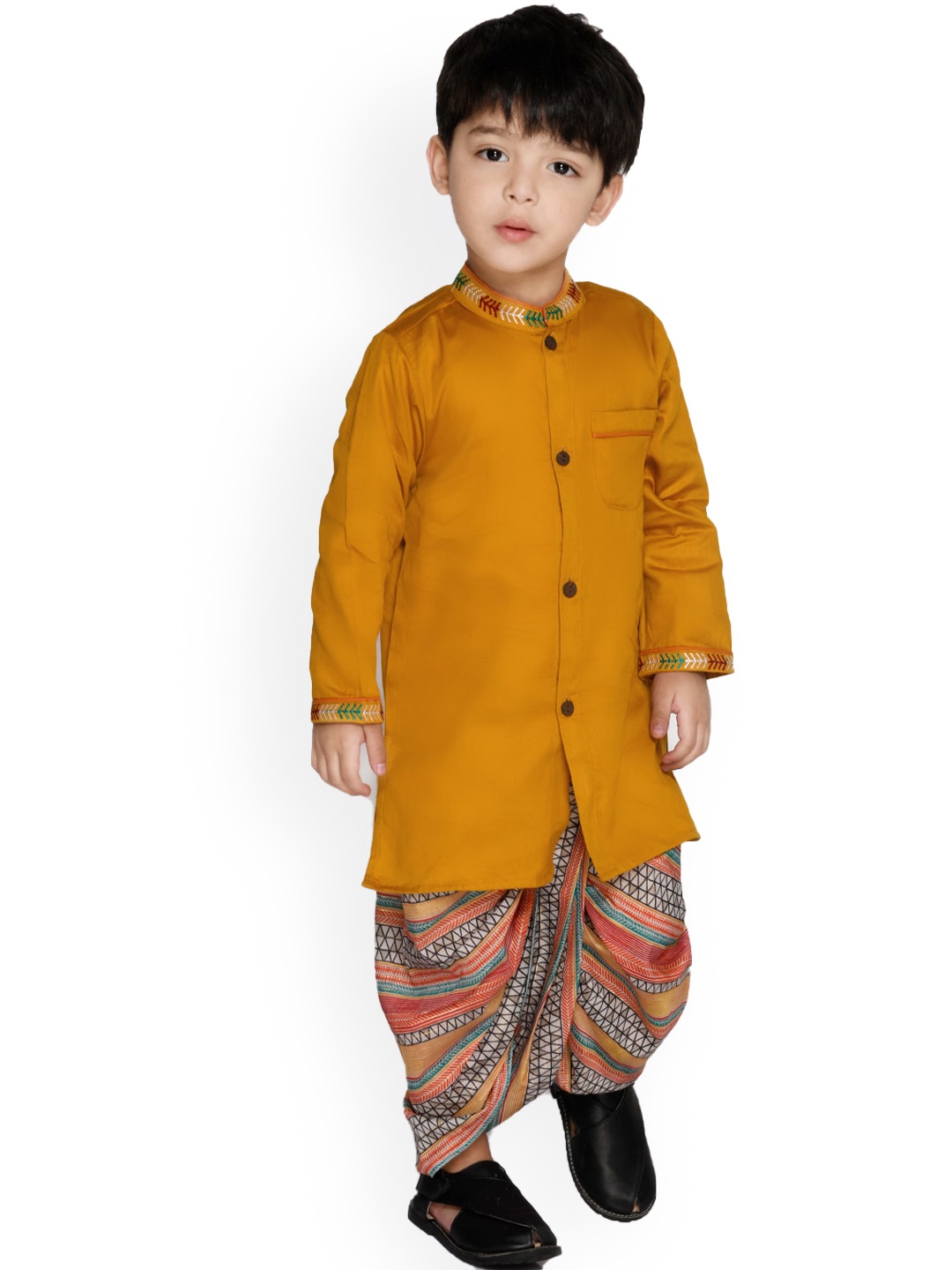 

SAKA DESIGNS Boys Thread Work Pure Cotton Kurta with Dhoti Pants, Mustard