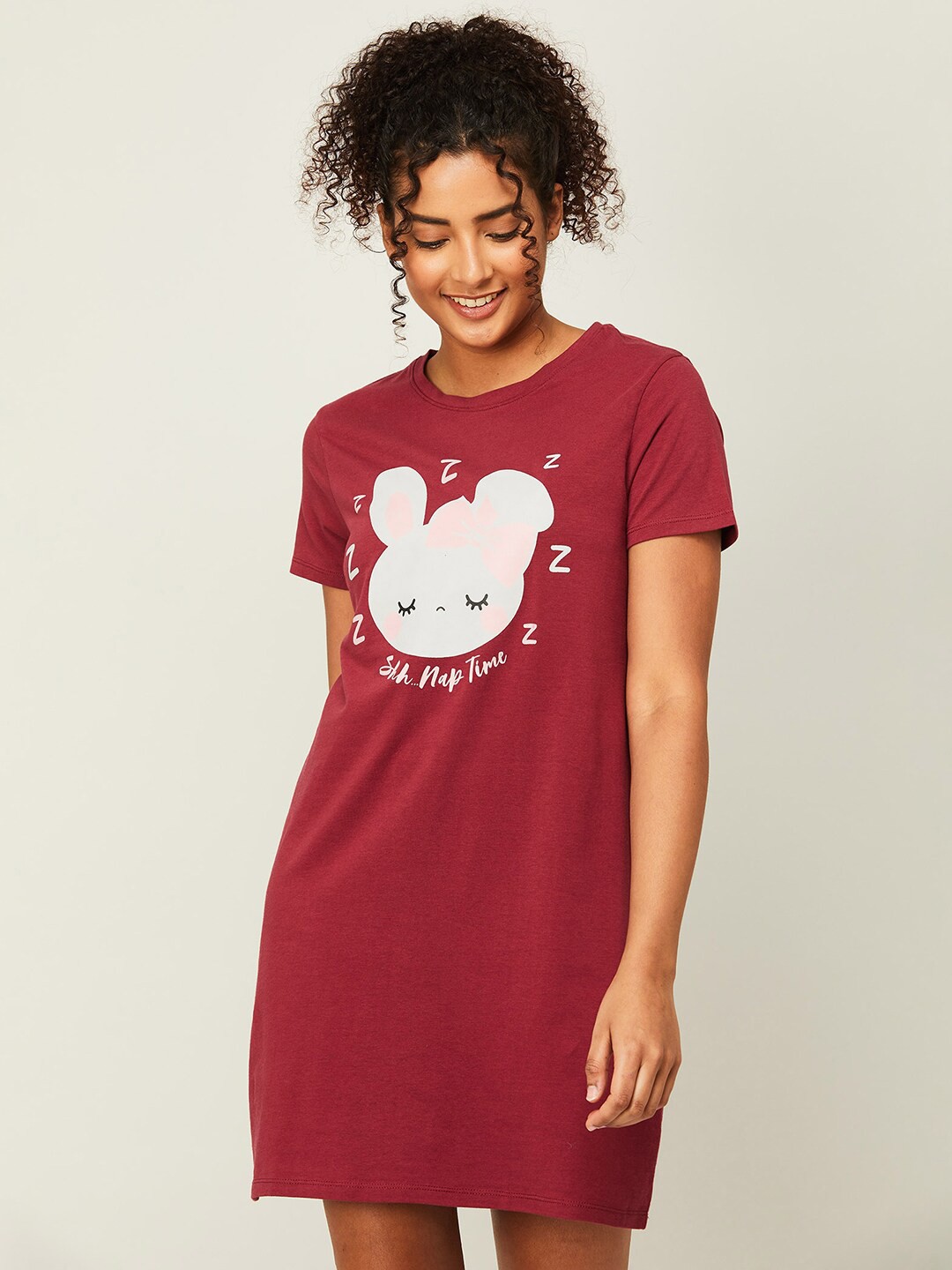 

Ginger by Lifestyle Graphic Printed Pure Cotton Nightdress, Maroon