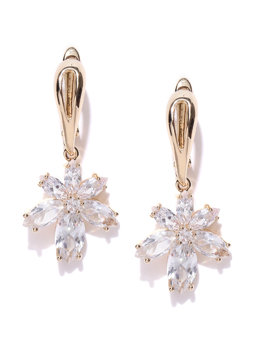 

OOMPH Gold-Toned CZ Stone-Studded Handcrafted Drop Earrings