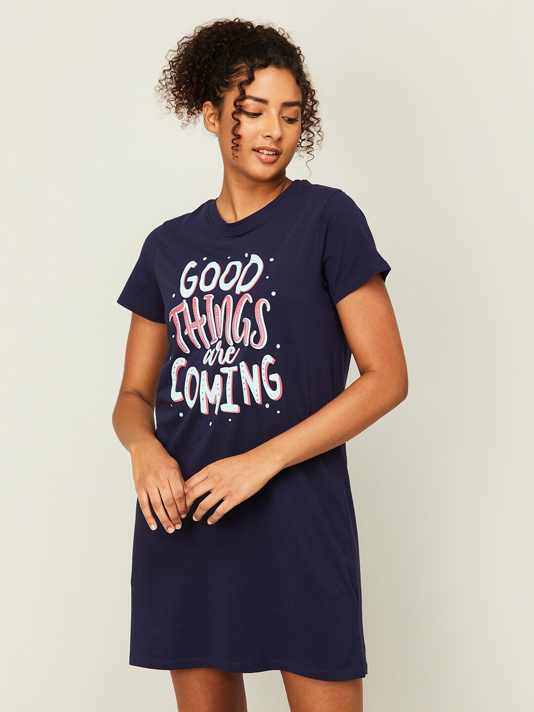 

Ginger by Lifestyle Typography Printed Pure Cotton Nightdress, Navy blue
