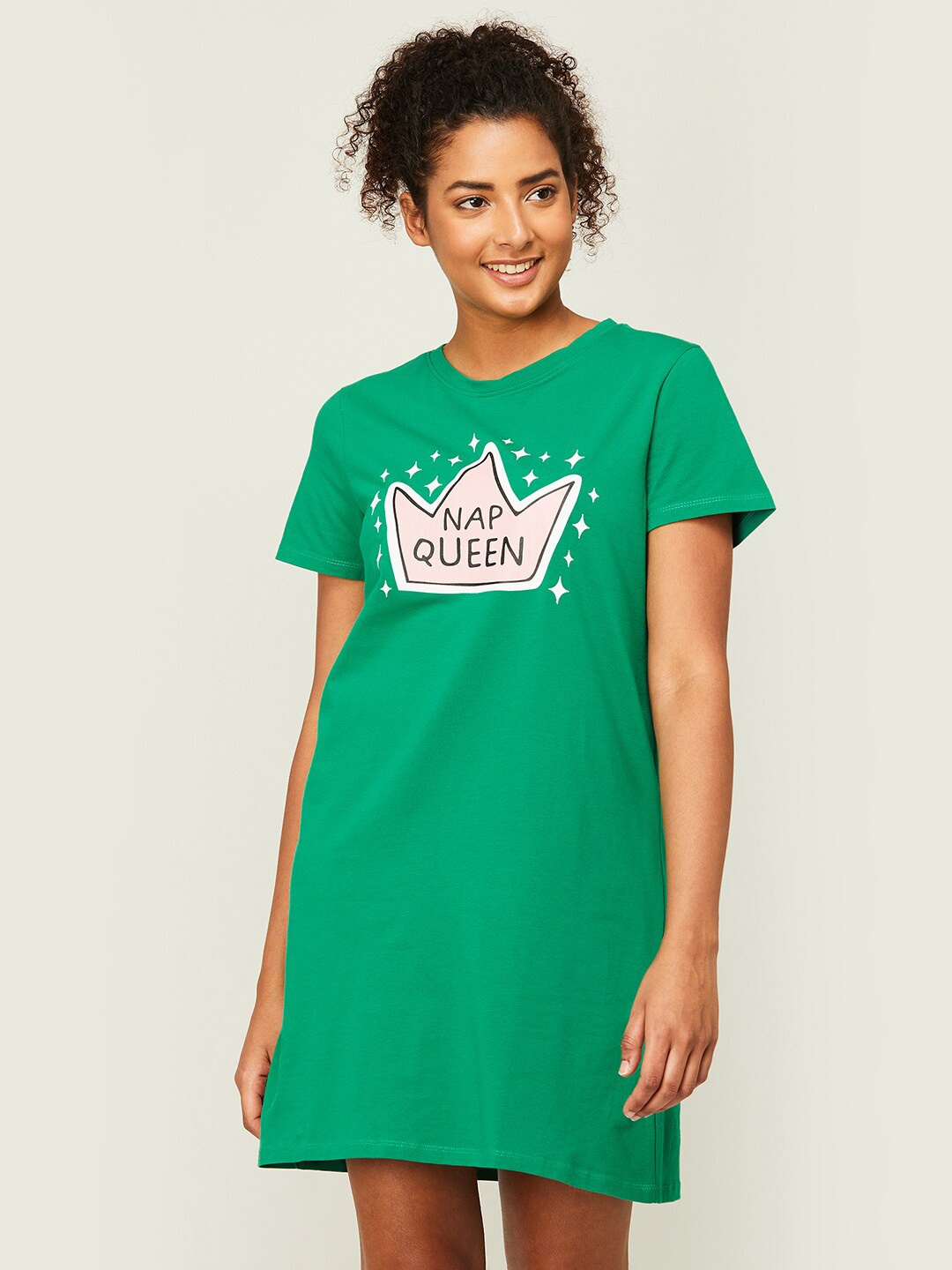 

Ginger by Lifestyle Graphic Printed Pure Cotton Nightdress, Green