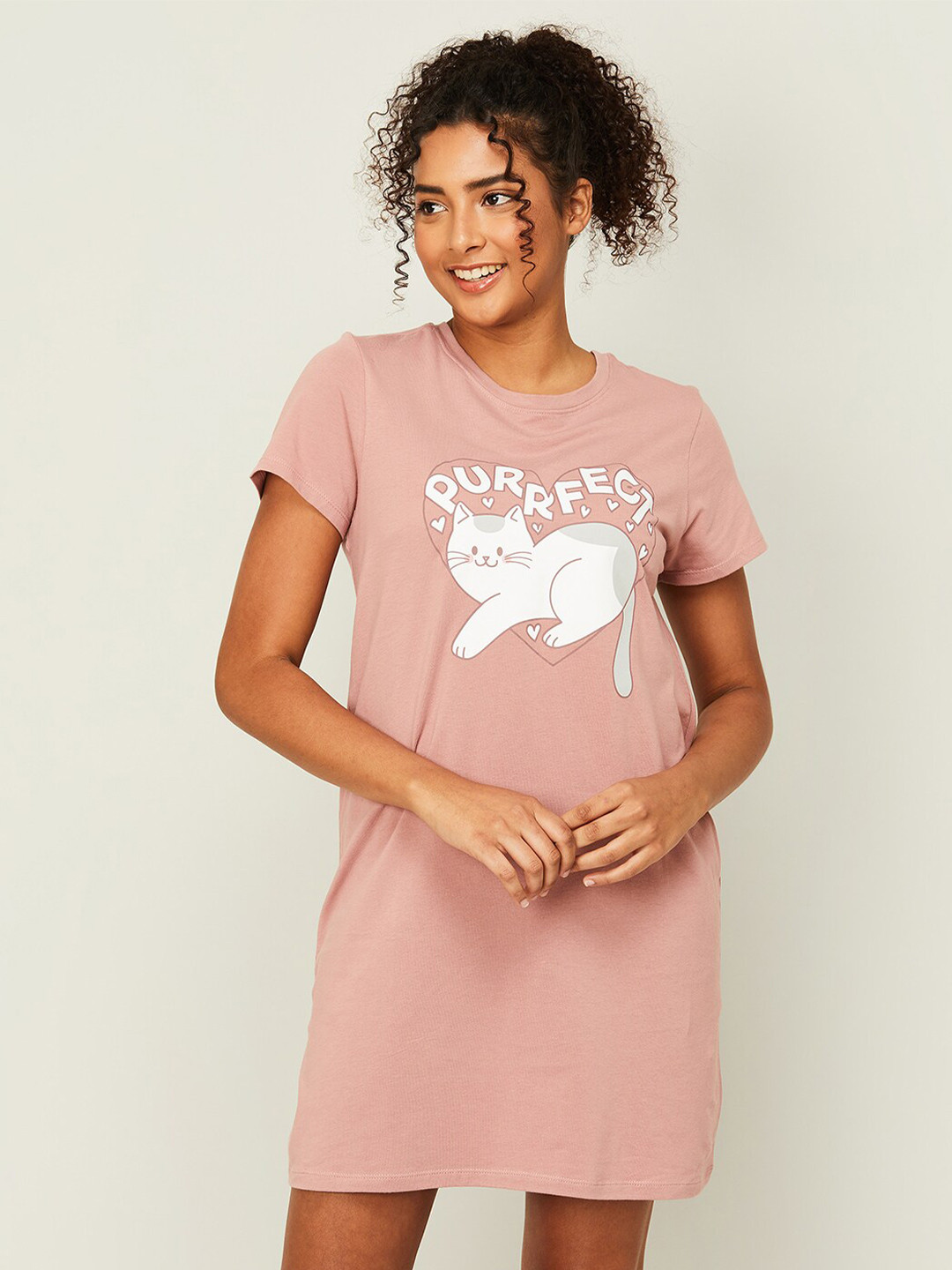 

Ginger by Lifestyle Graphic Printed Pure Cotton Nightdress, Pink