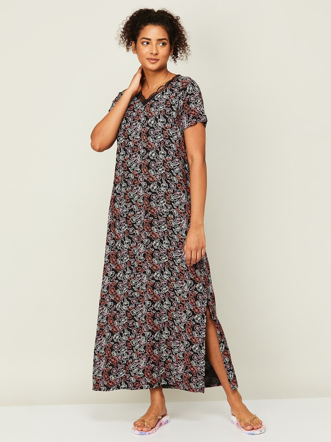 

Ginger by Lifestyle Floral Printed Maxi Nightdress, Black