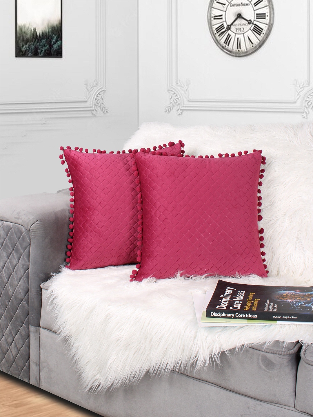 

STITCHNEST Maroon Set of 2 Geometric Velvet Square Cushion Covers
